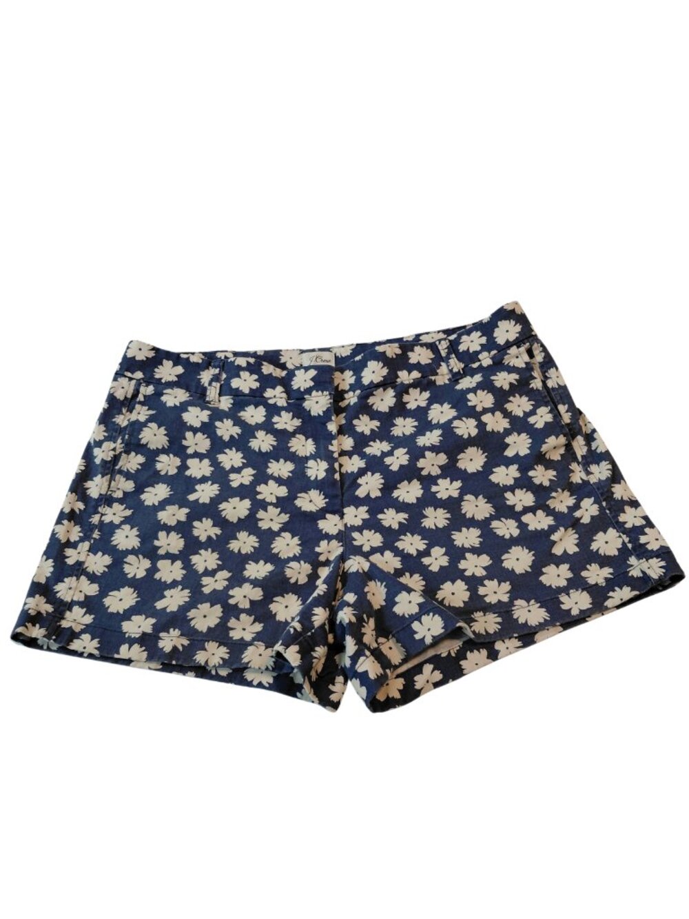 J. CREW Chino Short Blue Cream Fabric Floral Print Shorts Women's Size 14